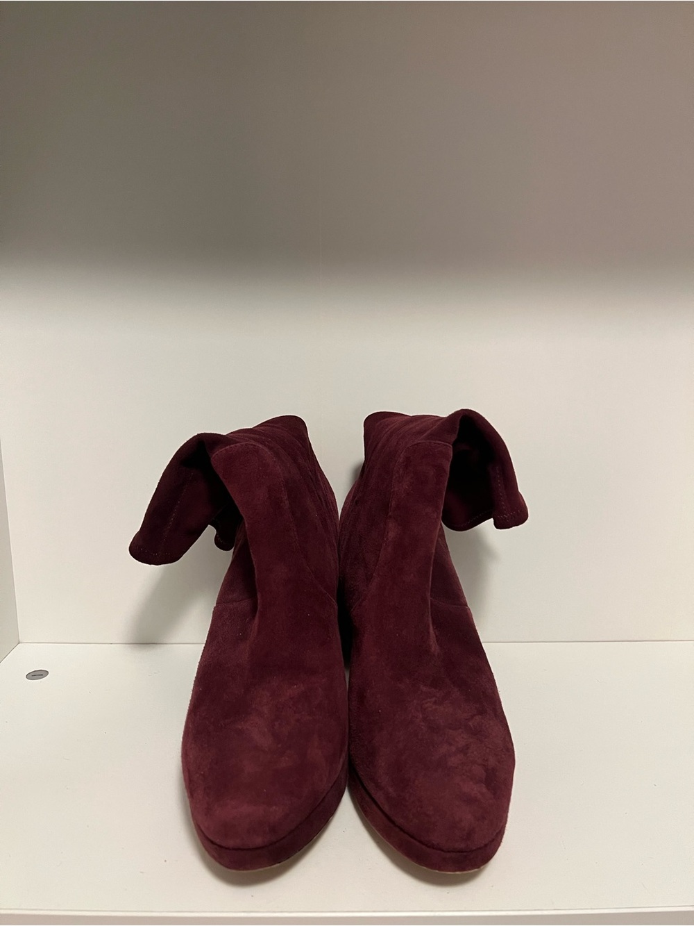 PAIGE Burgundy Suede Fold-Over Block Heel Ankle Boots - Picture 3 of 5